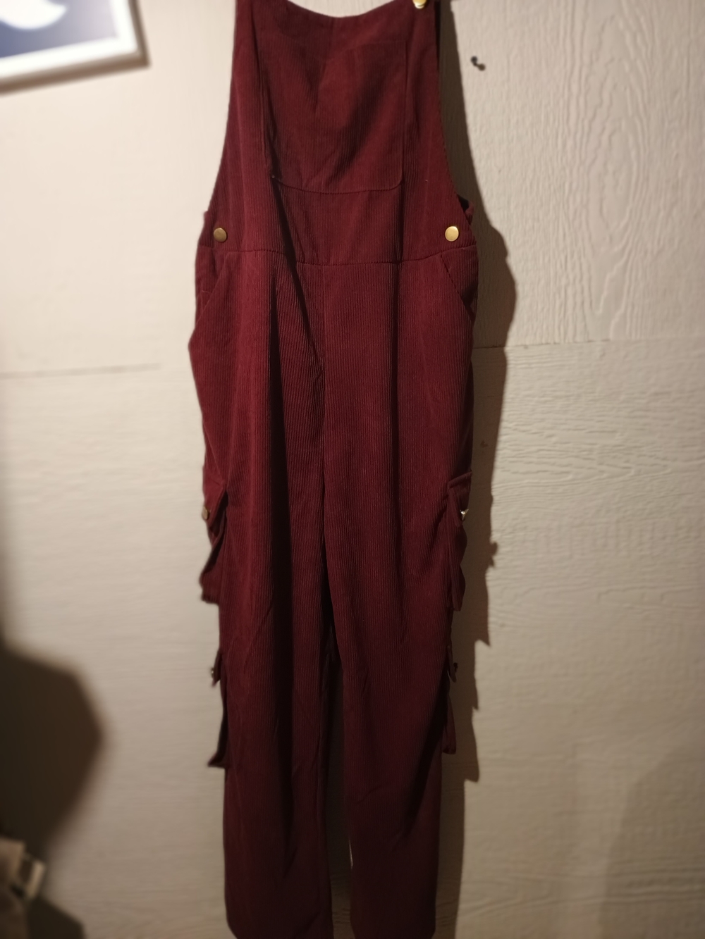 SHEIN Corduroy Bib Jumpsuit in Burgundy